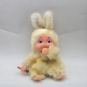 Vintage Monchhichi Easter Pets Bunny Thumbsucker Yellow Rabbit Plush Rubber Face
